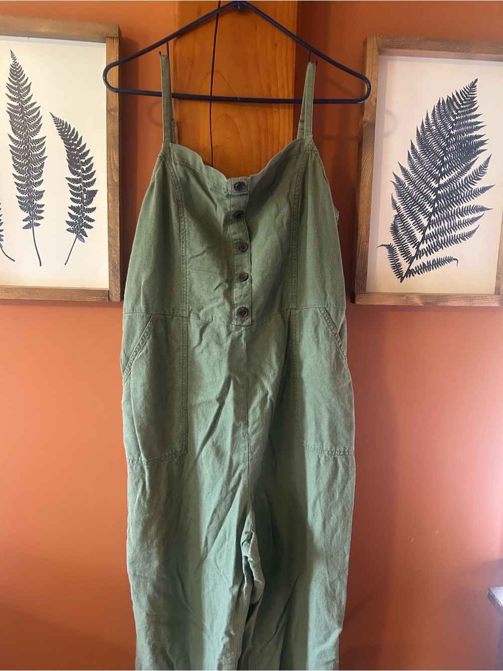 Source Unknown Olive Green Button-Front Utility Jumpsuit